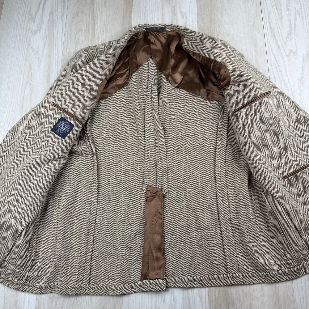 J. Press Herringbone Tweed Blazer Sport Coat Men's Size 48R Made In USA Cotton